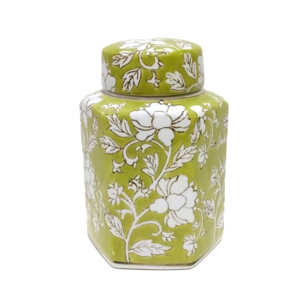 14x13x19cm Galt International Green Floral Chinoiserie  Ginger Jar