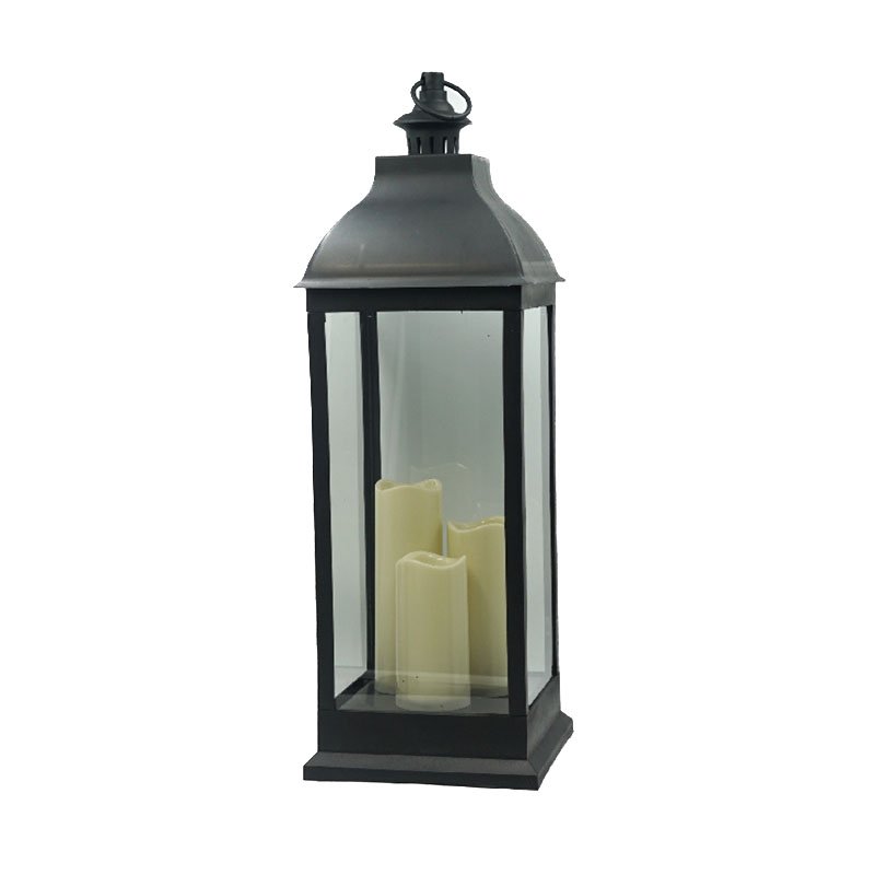 71cm Plastic Lantern With 3 LED Candles-Black