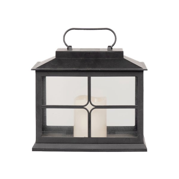 25cm Plastic Lantern With 7.5x10cm LED Candle-Black