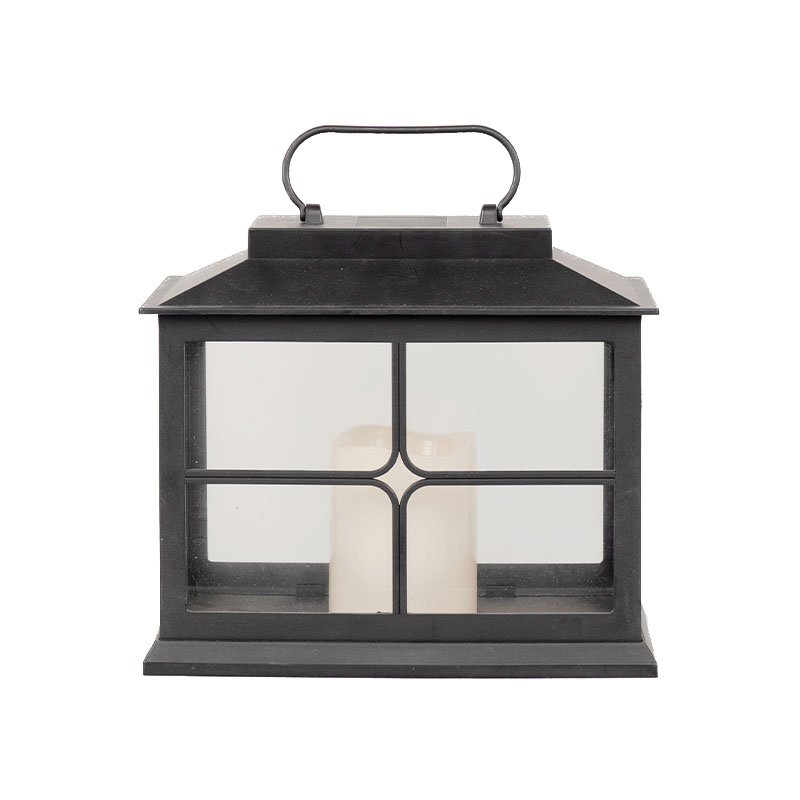 25cm Plastic Lantern With 7.5x10cm LED Candle-Black