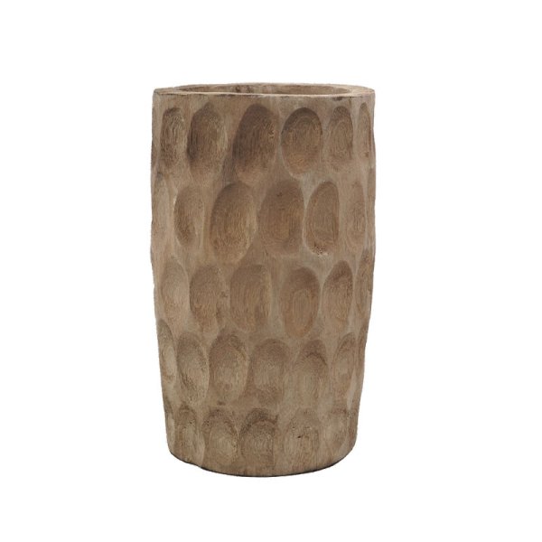 36cm Carved Wood Pot -Brown