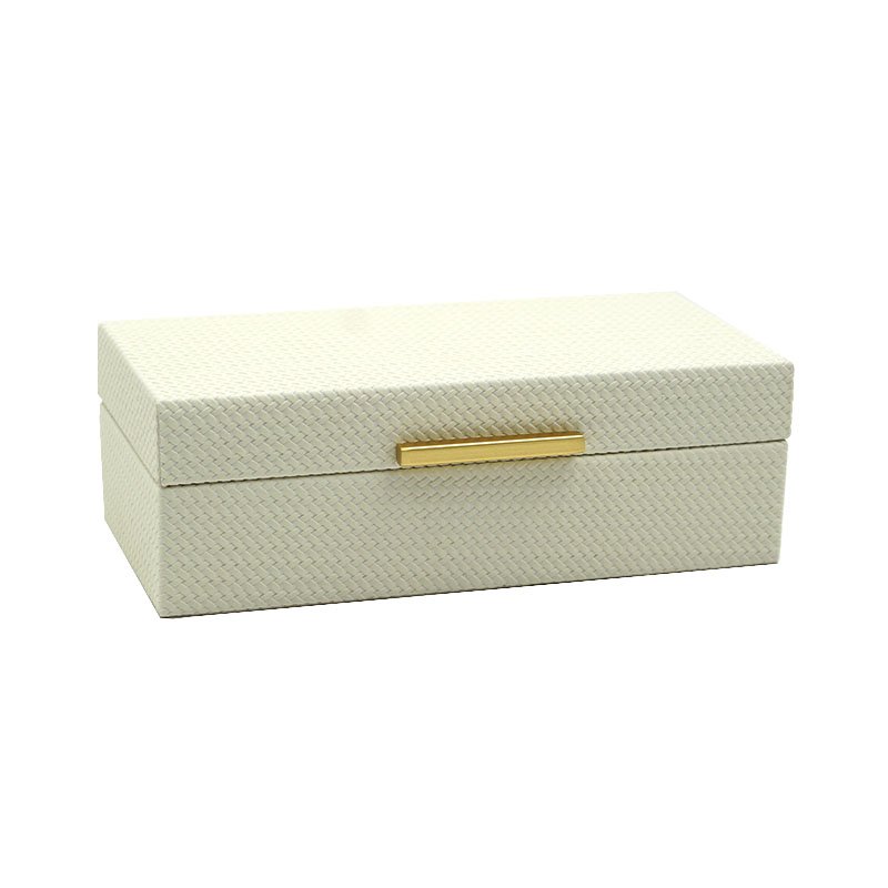 25cm MDF&PU Box With Gold Iron Handle Decorative-White