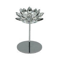 17cm Crystal Lotus Flower Candle Holder-Silver