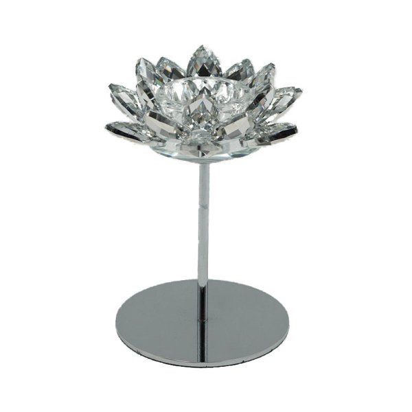 17cm Crystal Lotus Flower Candle Holder-Silver