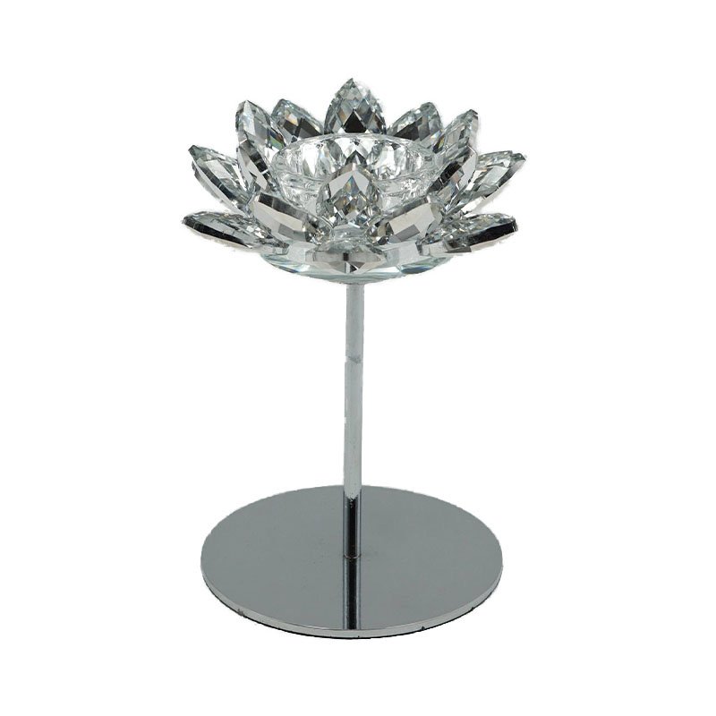 17cm Crystal Lotus Flower Candle Holder-Silver