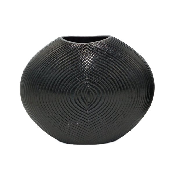29cm Round MDF Carved Vase-Black
