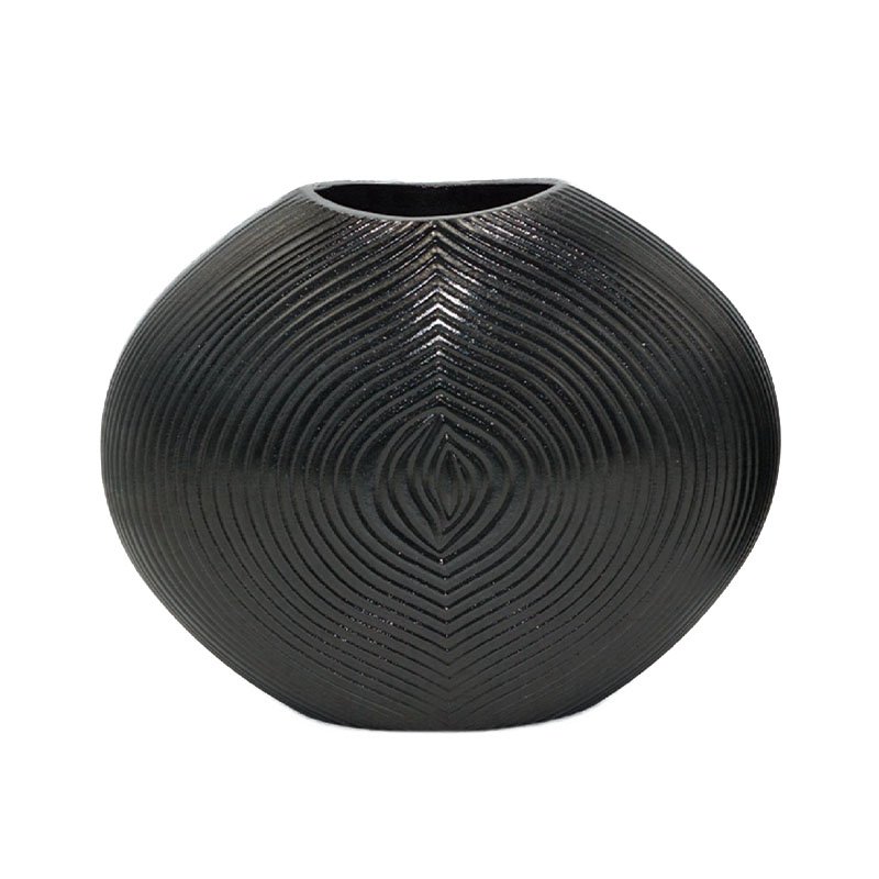 29cm Round MDF Carved Vase-Black
