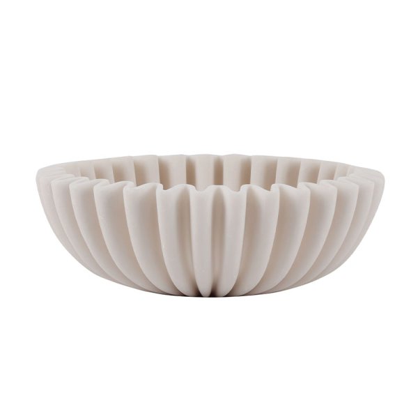 20cm Modern Carved Resin Round Bowl Decorative-Cream