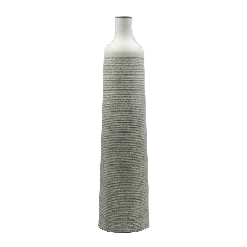 61cm Carved Metal Vase-White&Cream
