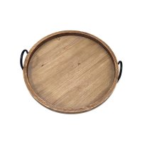 51cm Round Wooden Tray With Metal Handles Decorative-Brown