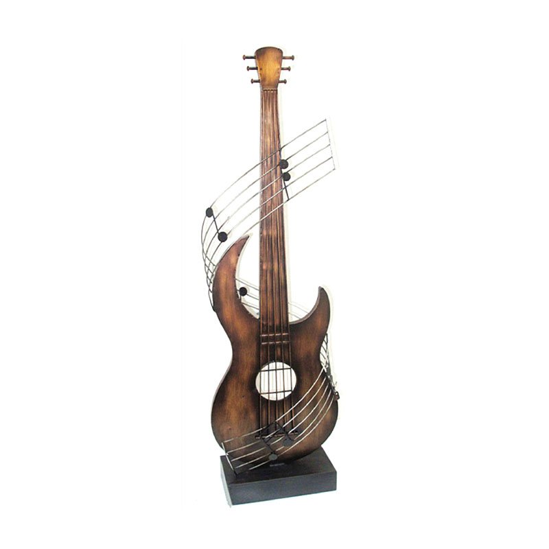 96cm Metal Guitar With Musical Note Decor-Brown