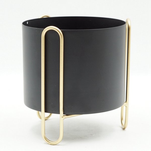 15x17cm Blk Metal Planter W Gold Stand