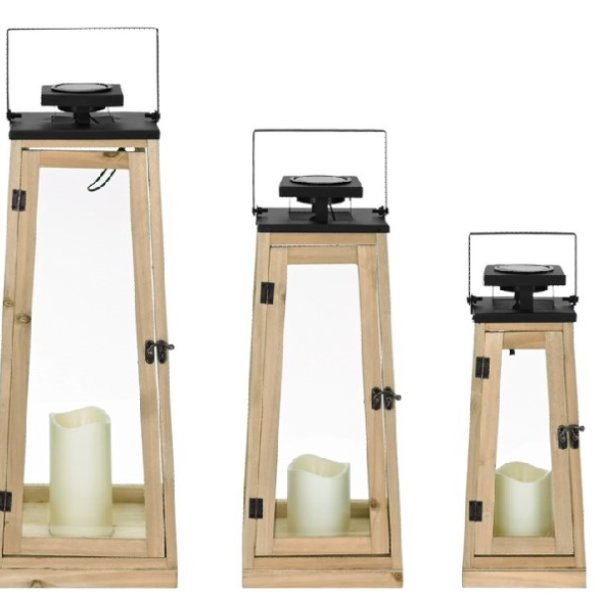 Wooden Lantern With Solar  3 sizes