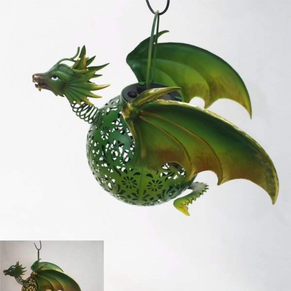 31x27cm Solar Metal Dragon Hanging Lantern
