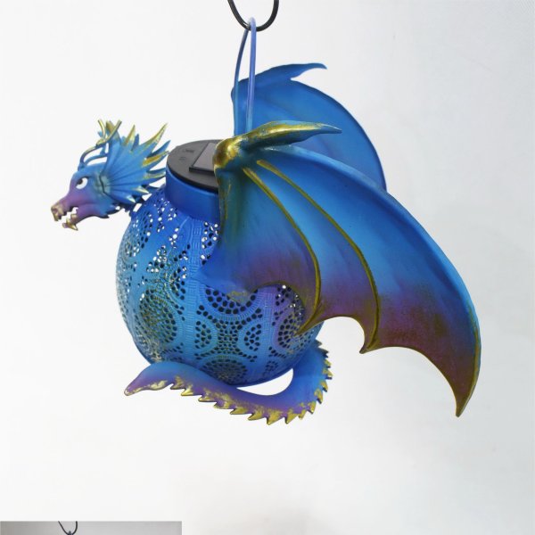 25x22cm Solar Metal Dragon Hanging Lantern