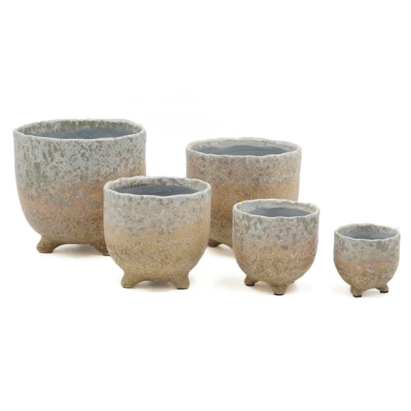  Footed Ceramic Pot Neutural set5