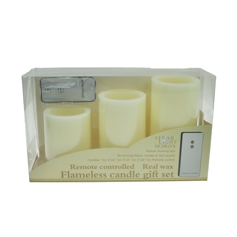 3PK 3*4/5/6 Flameless Led Wax Candle With Remote