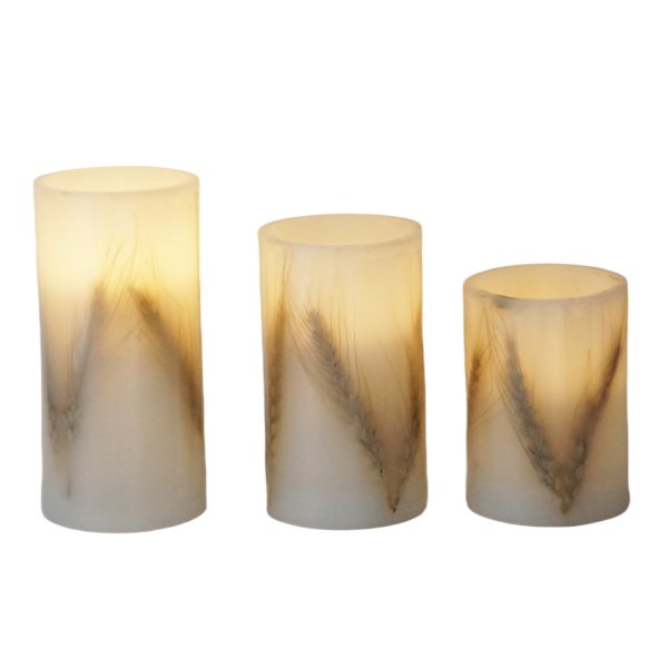 3Pk  Inlay Wheat Flameless LED Candle