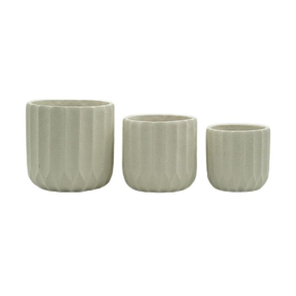 Cement Pot Carve White set 3