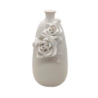 15x14x32cm 3D Embossed Floral Ceramic Vase With Flower