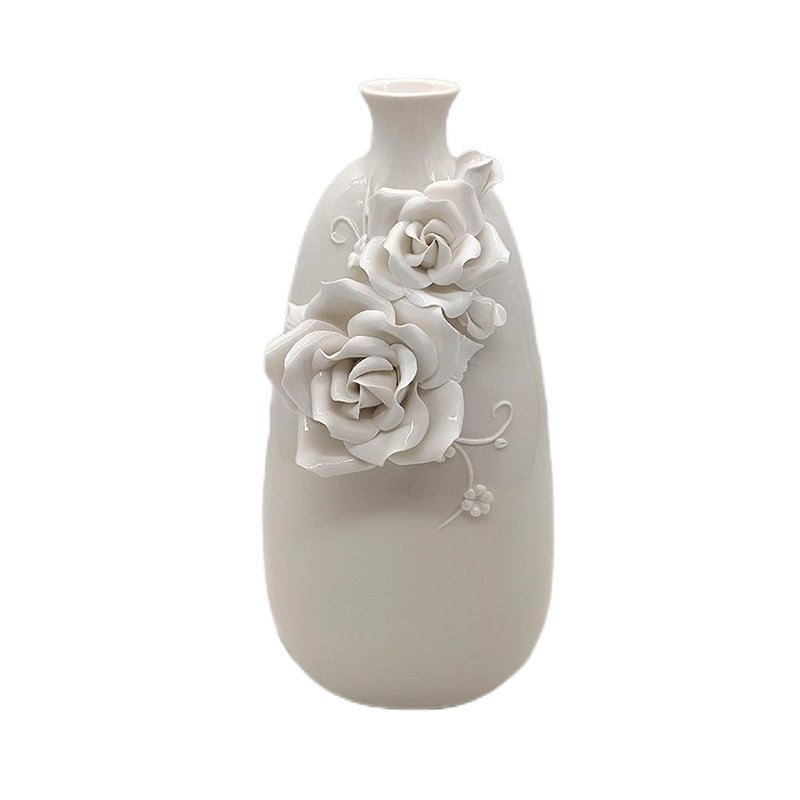 15x14x32cm 3D Embossed Floral Ceramic Vase With Flower