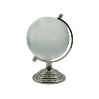 12cm Glass World Globe With Iron Stand Decor-Clear&Silver