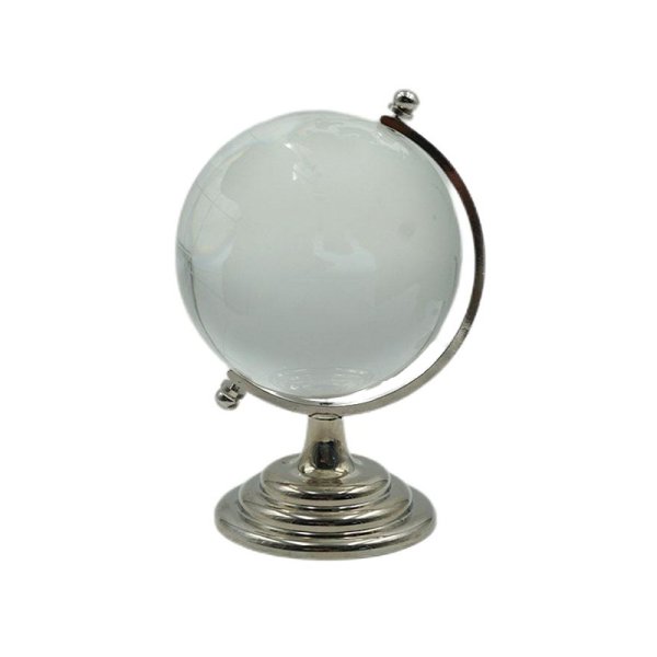 12cm Glass World Globe With Iron Stand Decor-Clear&Silver