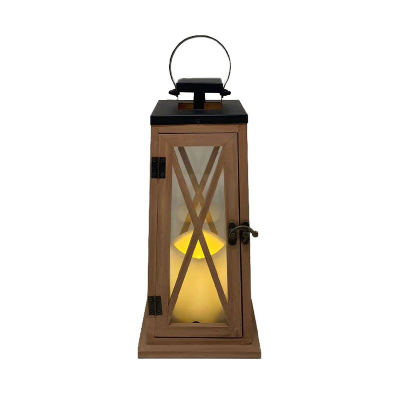 31cm Wooden & Metal Lantern with 8X10cm LED Candle-Brown