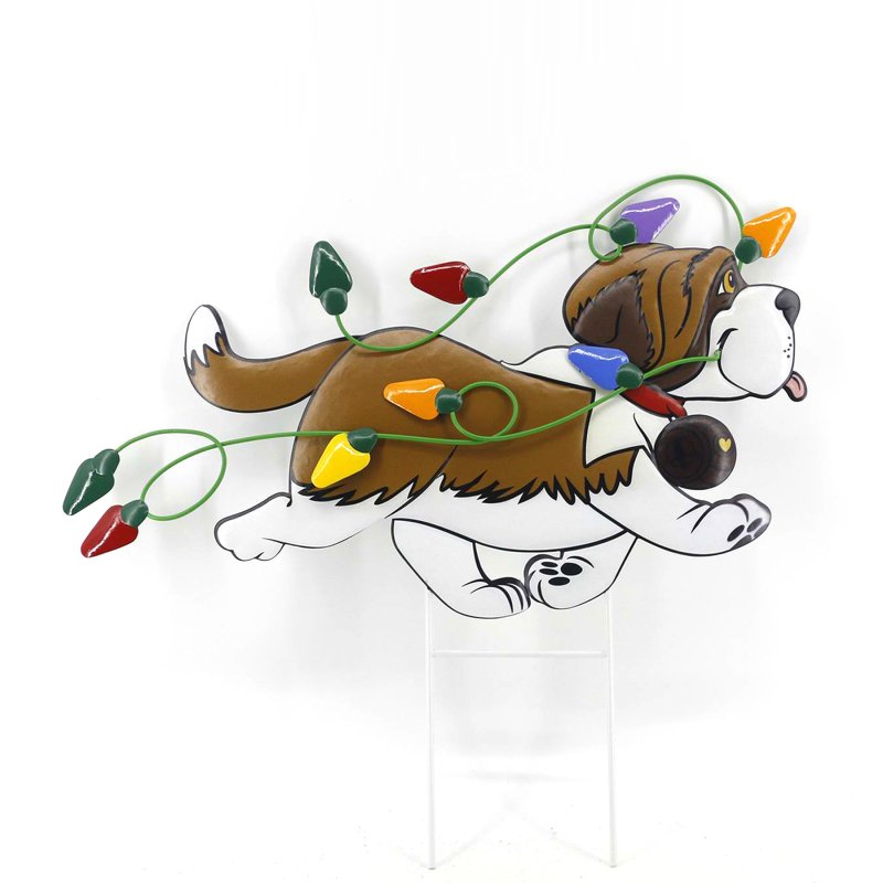 Metal-Christmas Dog-Outdoor Stake-Brown/Red/Green/Yellow