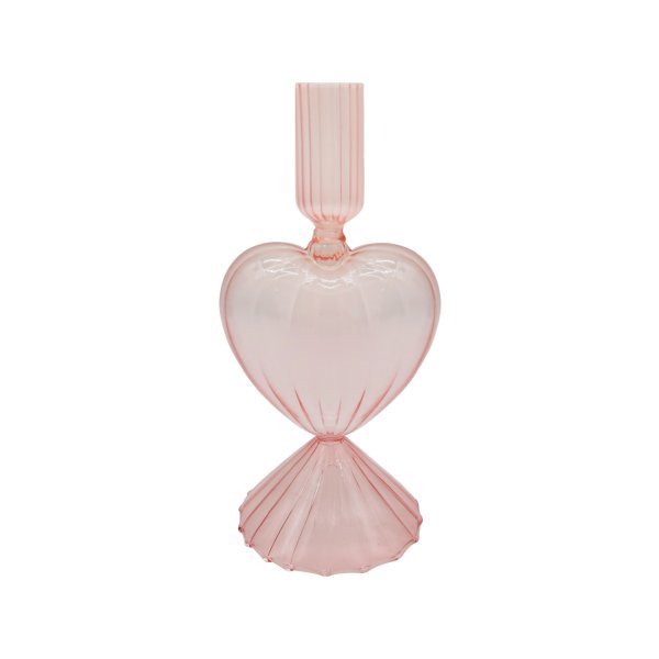 9x20CM PINK HEART GLASS CANDLE HOLDER