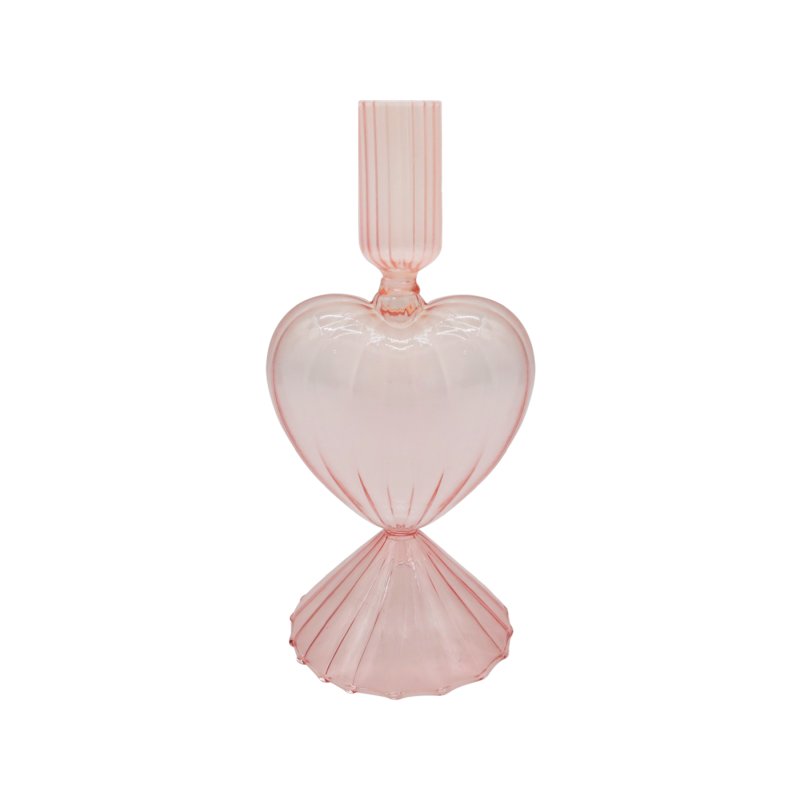 Glass-Valentine Heart Candle Holder-Tabletop Decoration-Pink